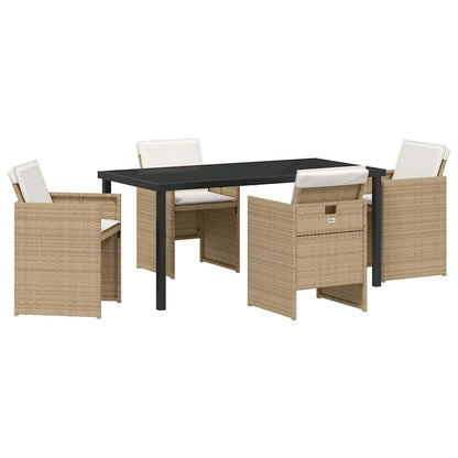 Tuin eettafelset met kussen 5 pcs Beige poly rattan