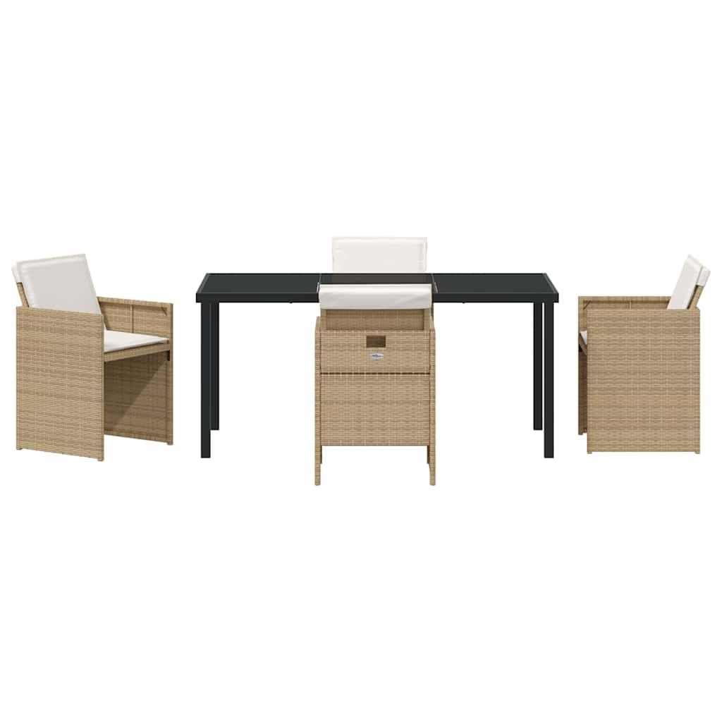 Tuin eettafelset met kussen 5 pcs Beige poly rattan