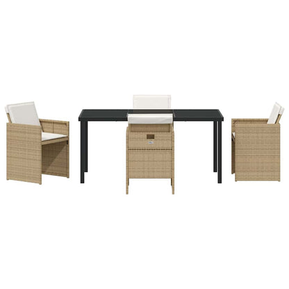 Tuin eettafelset met kussen 5 pcs Beige poly rattan
