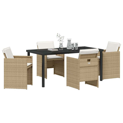 Tuin eettafelset met kussen 5 pcs Beige poly rattan