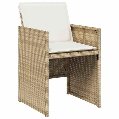 Tuin eettafelset met kussen 9 pcs Beige poly rattan