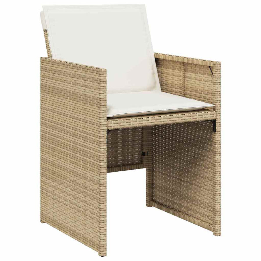 Tuin eettafelset met kussen 9 pcs Beige poly rattan