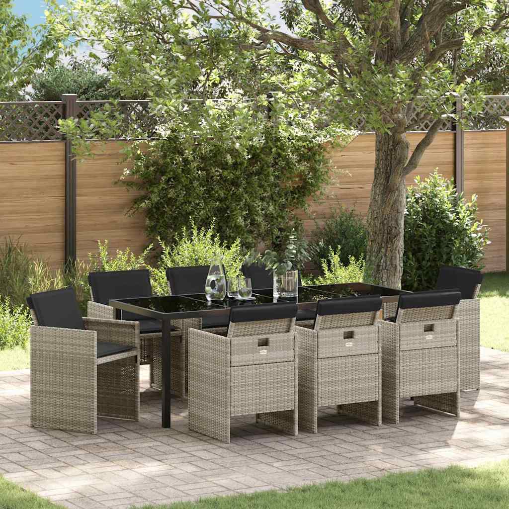 Tuin Eettafelset Met Kussen 9 Pcs Lichtgrijs Poly Rattan