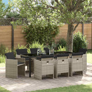 Garden dining set with cushion 9 pcs Light grey poly rattan