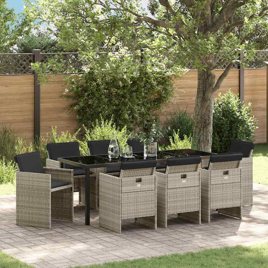Tuin Eettafelset Met Kussen 9 Pcs Lichtgrijs Poly Rattan