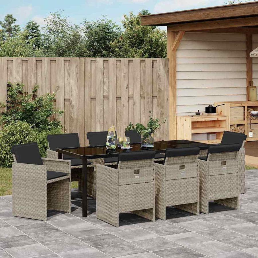 Tuin Eettafelset Met Kussen 9 Pcs Lichtgrijs Poly Rattan