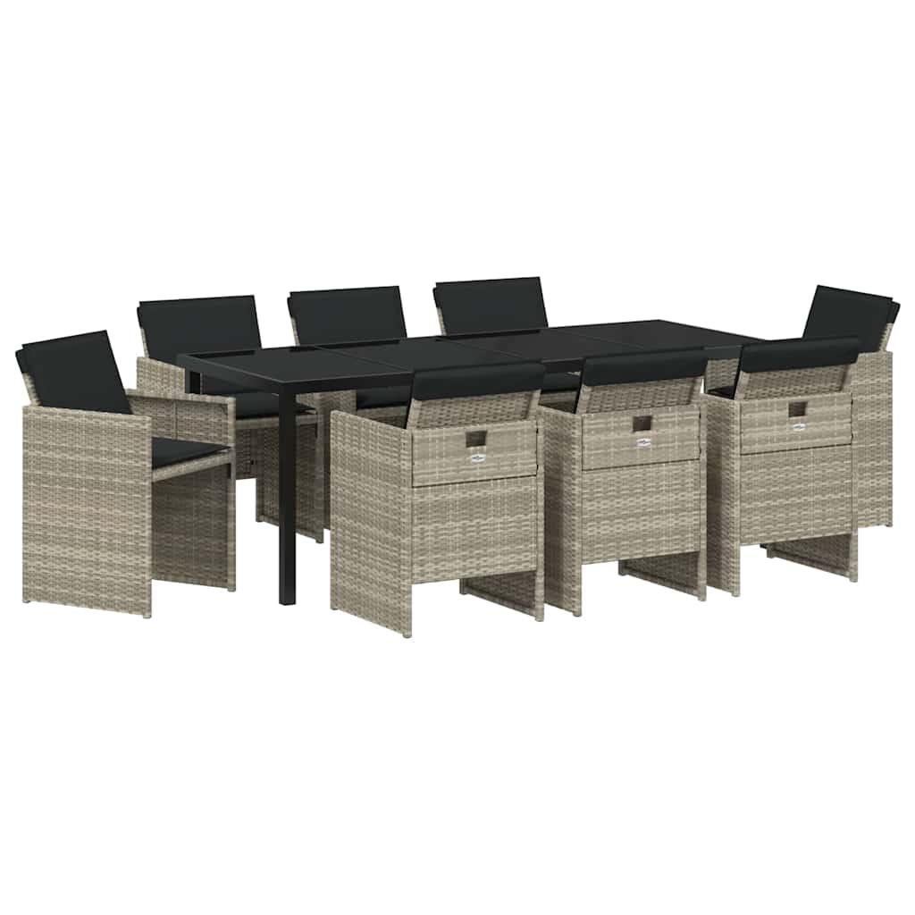 Tuin Eettafelset Met Kussen 9 Pcs Lichtgrijs Poly Rattan