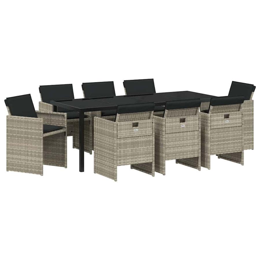 Tuin Eettafelset Met Kussen 9 Pcs Lichtgrijs Poly Rattan