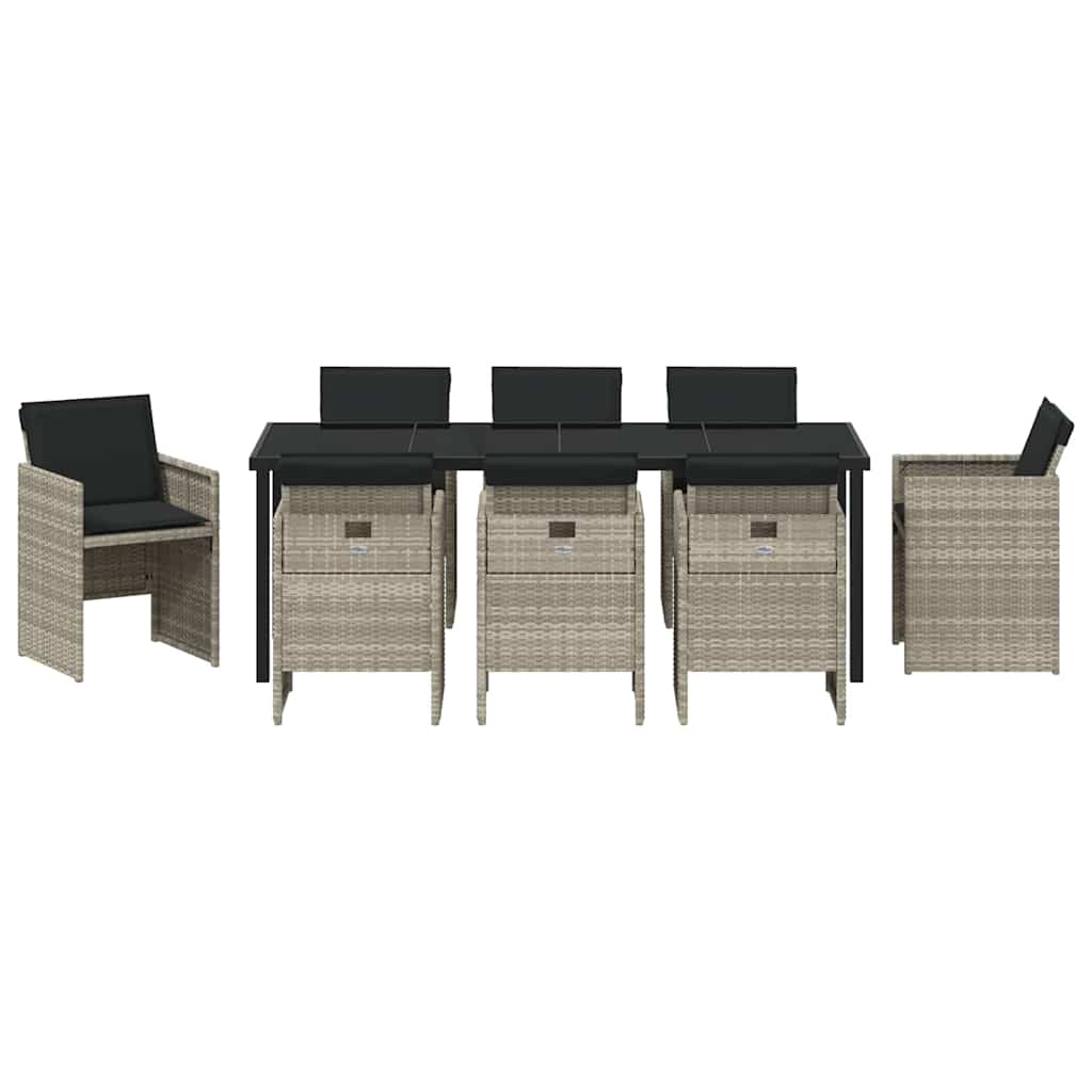 Tuin Eettafelset Met Kussen 9 Pcs Lichtgrijs Poly Rattan