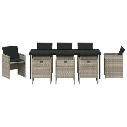 Tuin Eettafelset Met Kussen 9 Pcs Lichtgrijs Poly Rattan