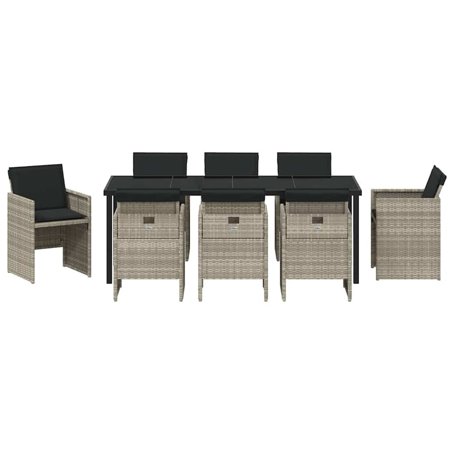 Tuin Eettafelset Met Kussen 9 Pcs Lichtgrijs Poly Rattan