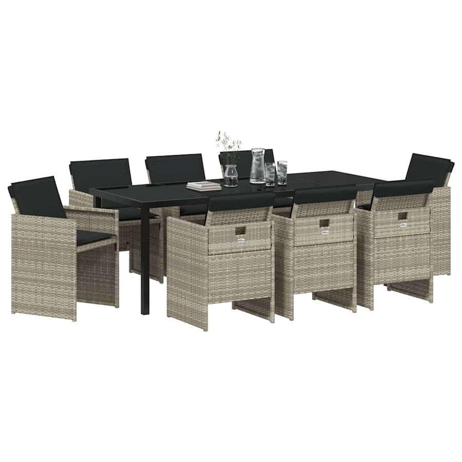 Tuin Eettafelset Met Kussen 9 Pcs Lichtgrijs Poly Rattan