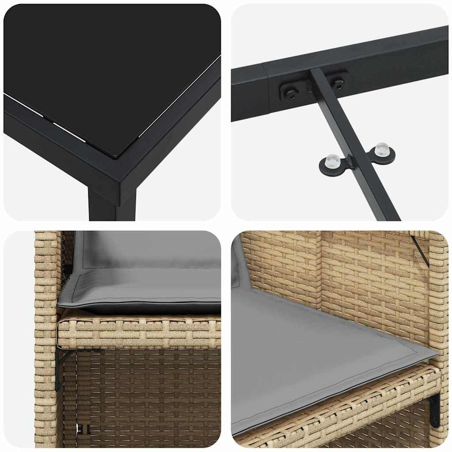 Tuin Eettafelset Met Kussen 9 Pcs Beige Poly Rattan