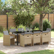 Garden Dining Set with Cushion 9 pcs Beige poly rattan