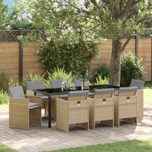 Tuin Eettafelset Met Kussen 9 Pcs Beige Poly Rattan