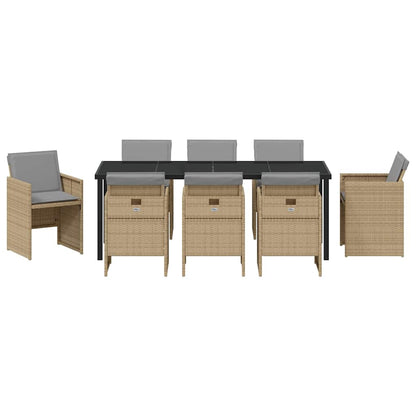 Tuin Eettafelset Met Kussen 9 Pcs Beige Poly Rattan