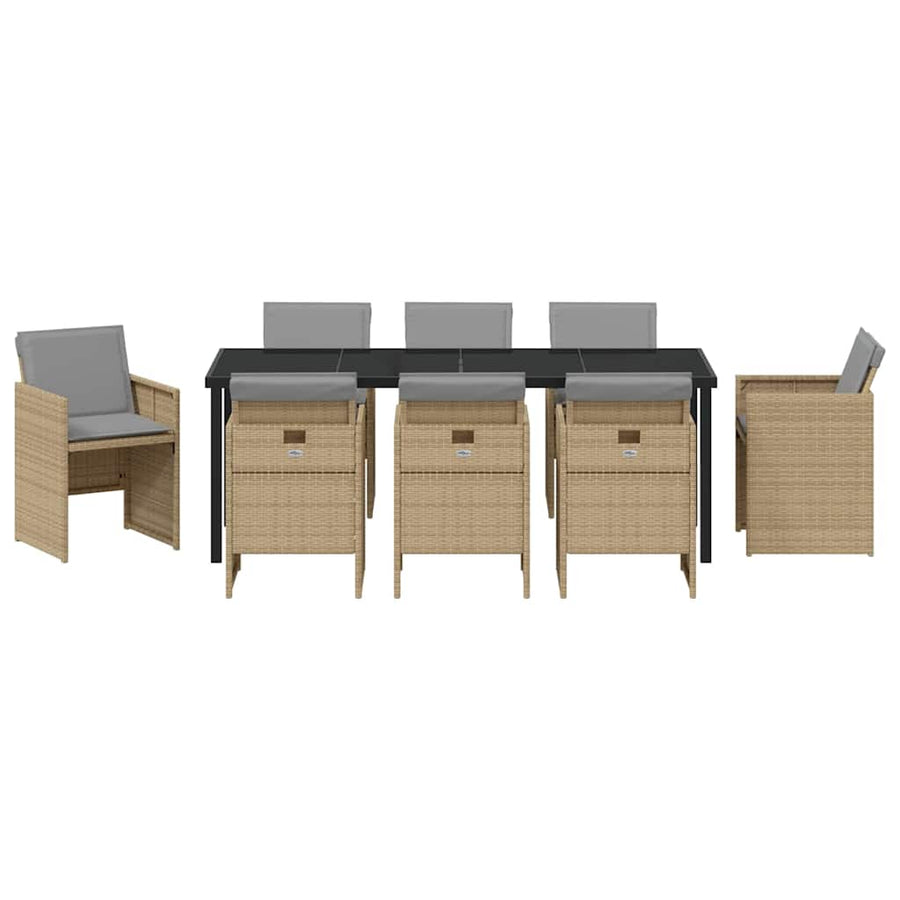 Tuin Eettafelset Met Kussen 9 Pcs Beige Poly Rattan