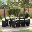 Garden dining set with cushions 9 pcs Black poly rattan