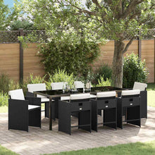 Tuin Eettafelset Met Kussen 9 Pcs Zwart Poly Rattan