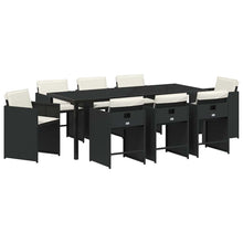Tuin Eettafelset Met Kussen 9 Pcs Zwart Poly Rattan