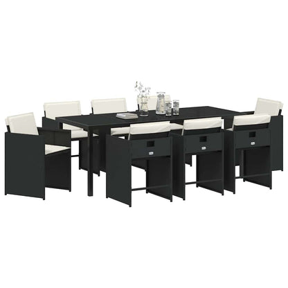 Tuin Eettafelset Met Kussen 9 Pcs Zwart Poly Rattan