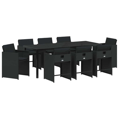 Tuin Eettafelset Met Kussen 9 Pcs Zwart Poly Rattan