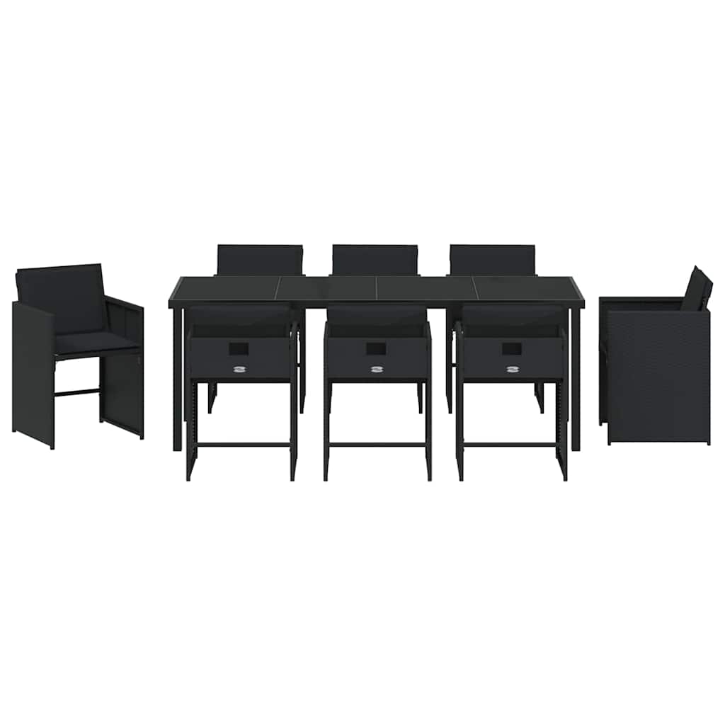 Tuin Eettafelset Met Kussen 9 Pcs Zwart Poly Rattan