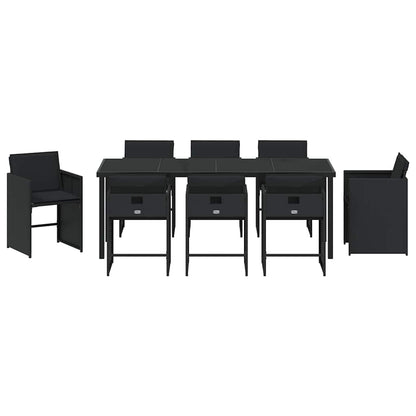 Tuin Eettafelset Met Kussen 9 Pcs Zwart Poly Rattan