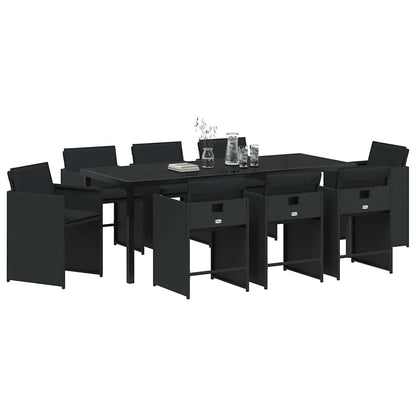 Tuin Eettafelset Met Kussen 9 Pcs Zwart Poly Rattan