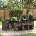 Garden dining set with cushion 9 pcs Grey poly rattan