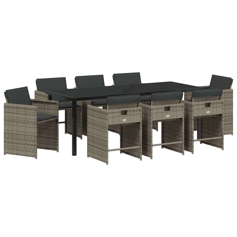 Tuin Eettafelset Met Kussen 9 Pcs Grijs Poly Rattan