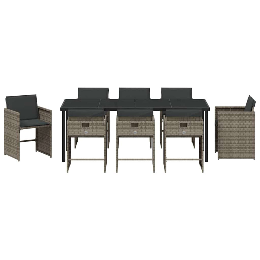 Tuin Eettafelset Met Kussen 9 Pcs Grijs Poly Rattan
