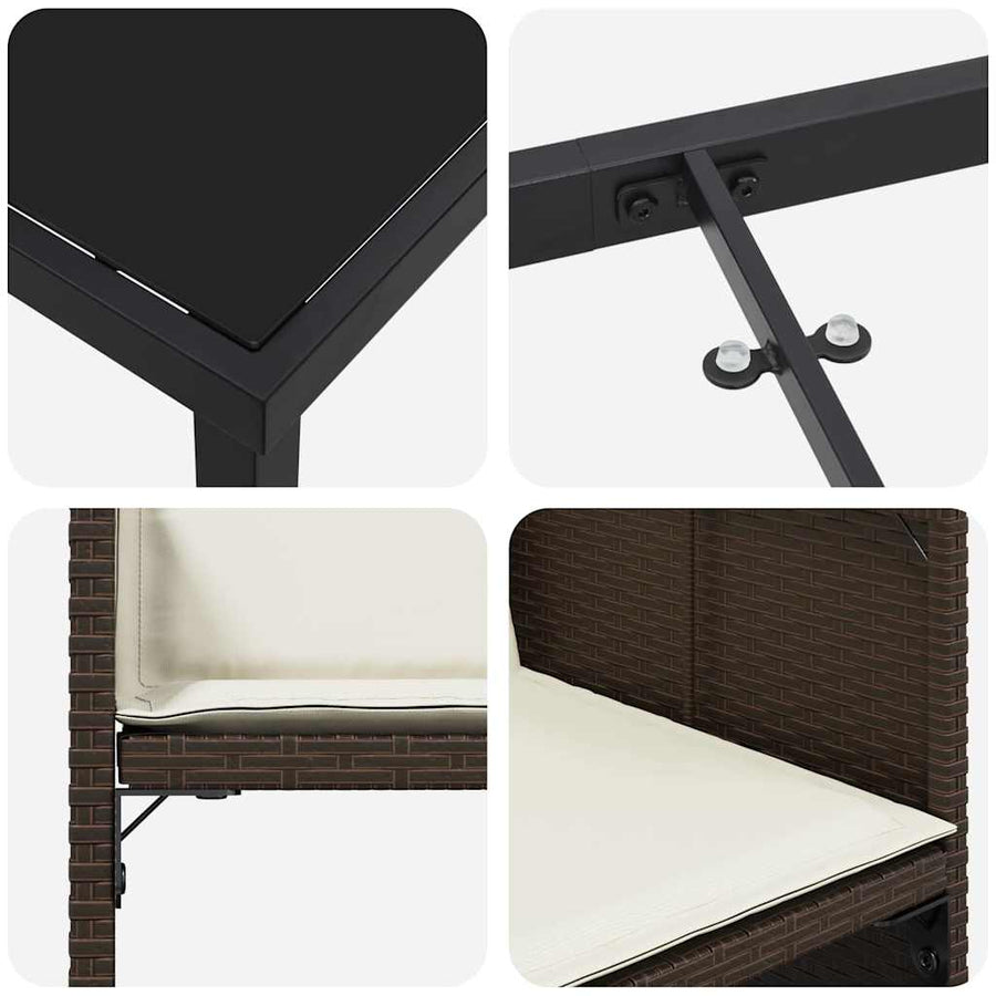 Tuin Eettafelset Met Kussen 9 Pcs Bruin Poly Rattan