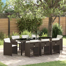 Tuin Eettafelset Met Kussen 9 Pcs Bruin Poly Rattan