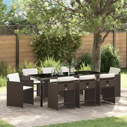 Tuin Eettafelset Met Kussen 9 Pcs Bruin Poly Rattan
