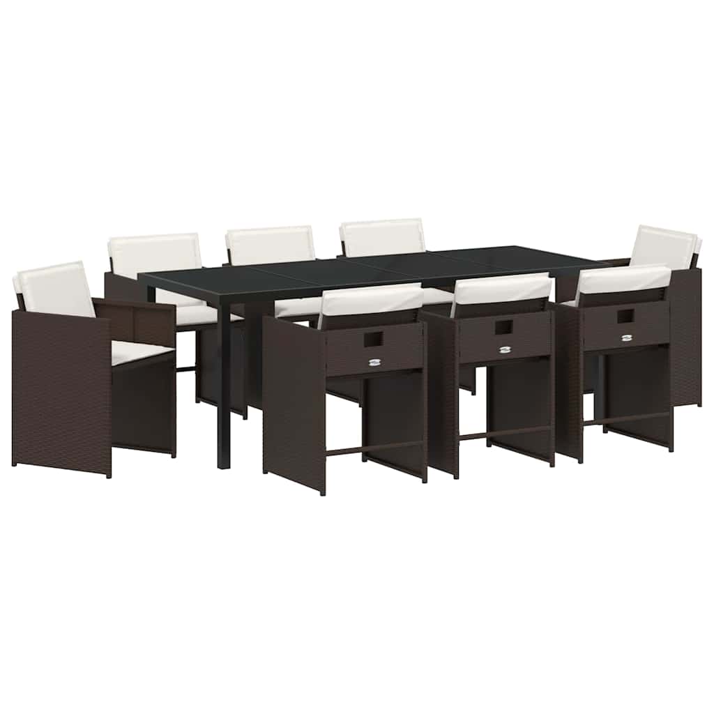 Tuin Eettafelset Met Kussen 9 Pcs Bruin Poly Rattan