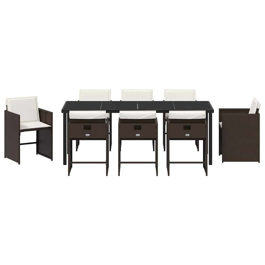 Tuin Eettafelset Met Kussen 9 Pcs Bruin Poly Rattan