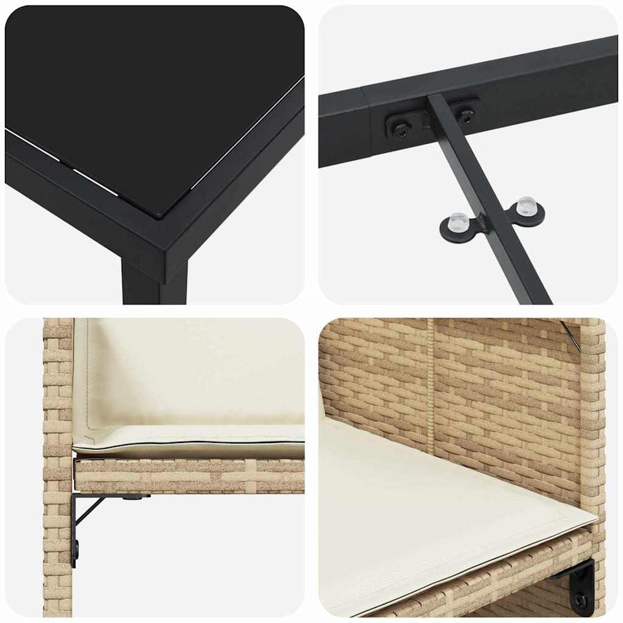 Tuin Eettafelset Met Kussen 9 Pcs Beige Poly Rattan