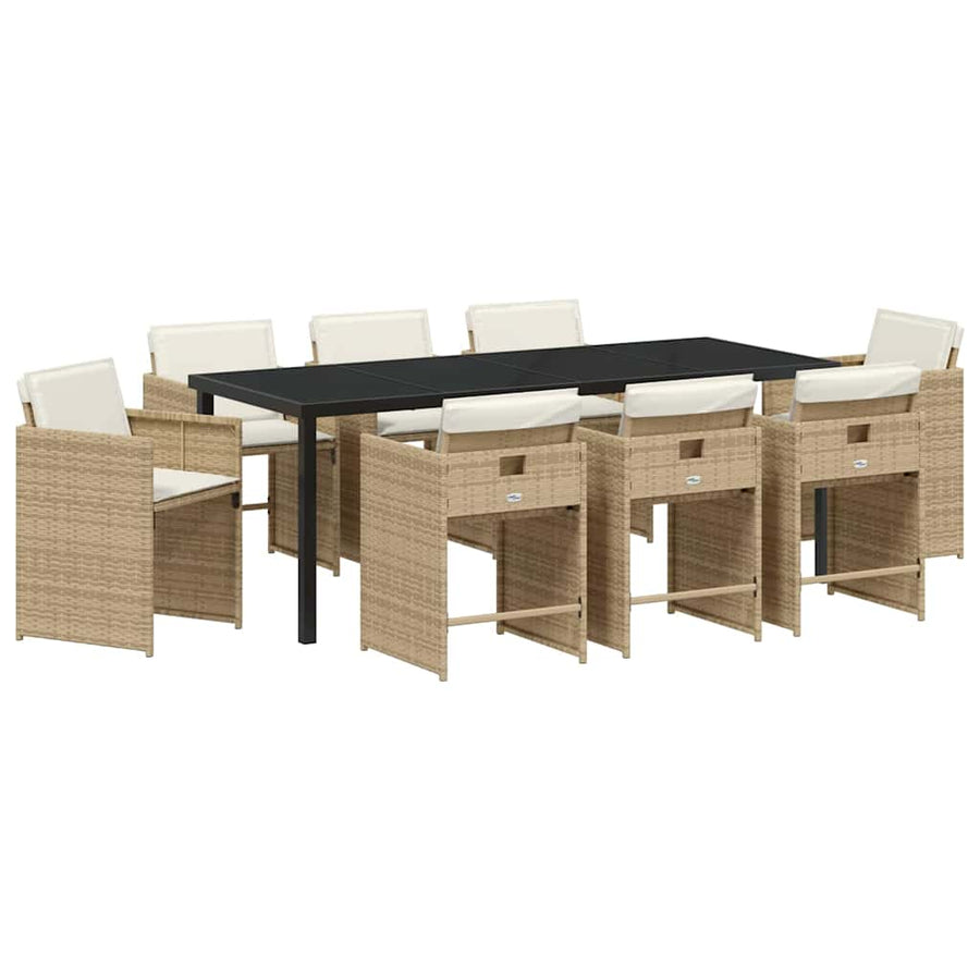 Tuin Eettafelset Met Kussen 9 Pcs Beige Poly Rattan