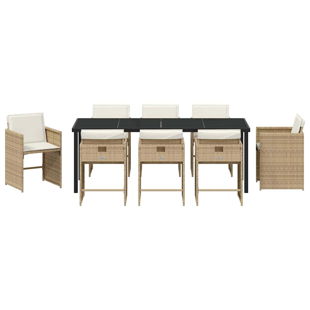 Tuin Eettafelset Met Kussen 9 Pcs Beige Poly Rattan