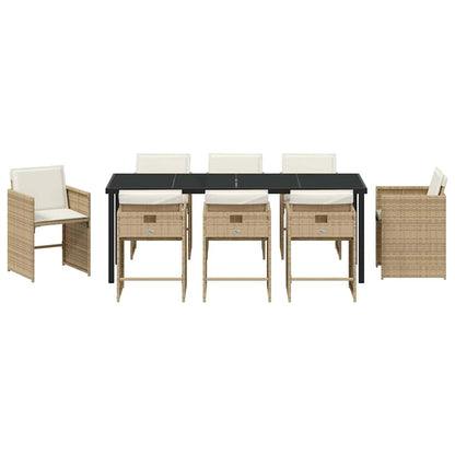 Tuin Eettafelset Met Kussen 9 Pcs Beige Poly Rattan