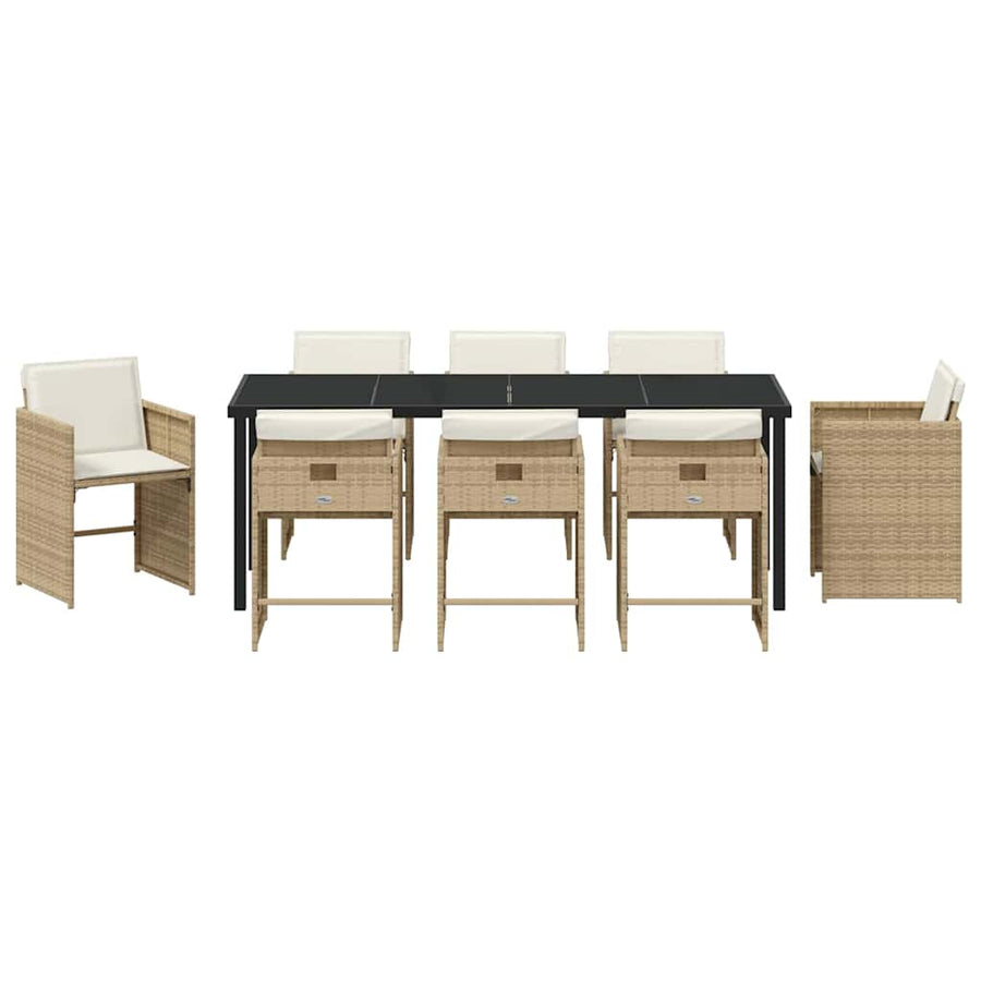 Tuin Eettafelset Met Kussen 9 Pcs Beige Poly Rattan