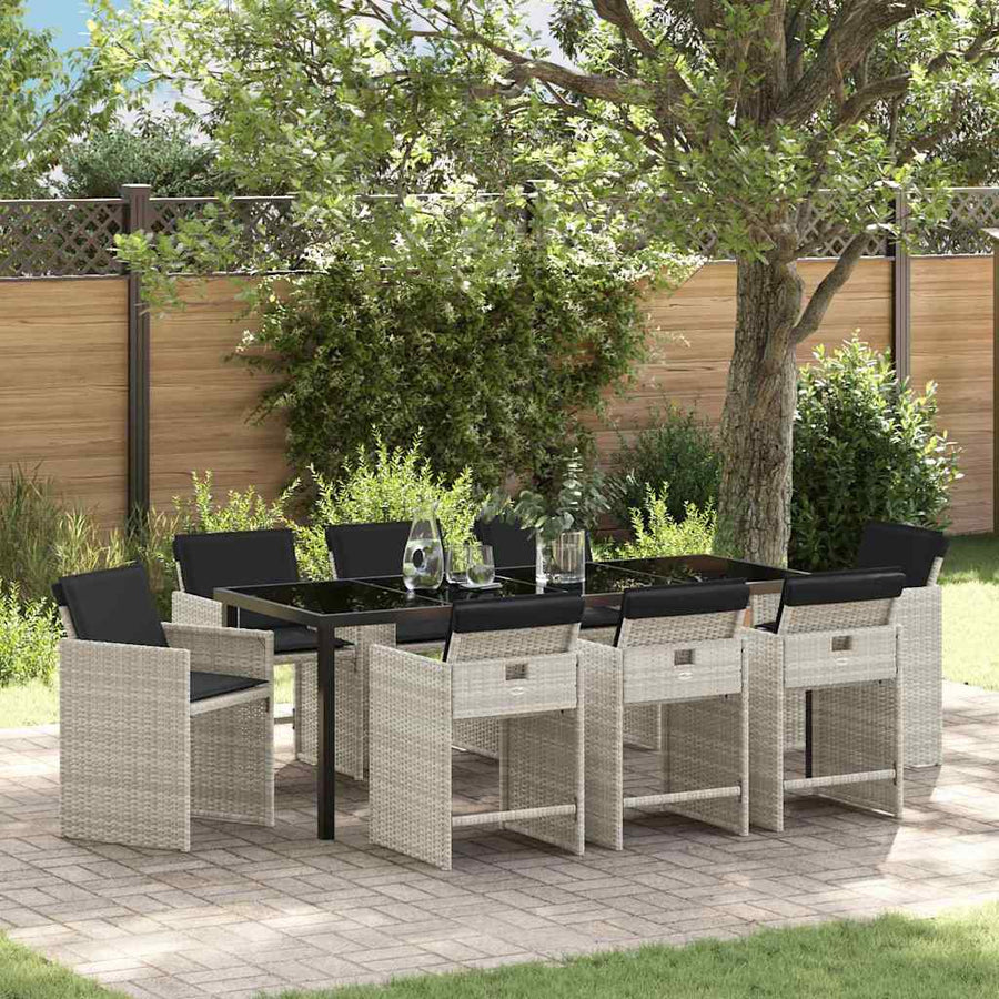 Tuin Eettafelset Met Kussen 9 Pcs Lichtgrijs Poly Rattan