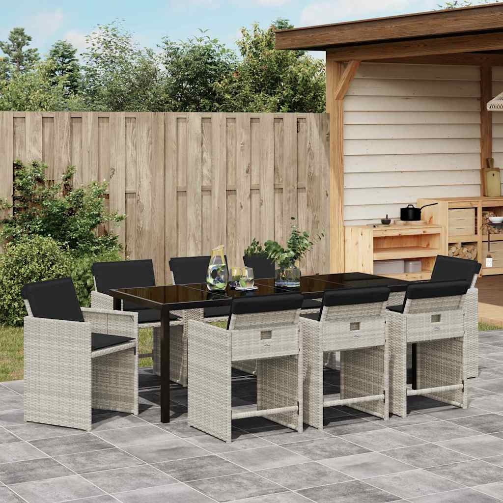 Tuin Eettafelset Met Kussen 9 Pcs Lichtgrijs Poly Rattan