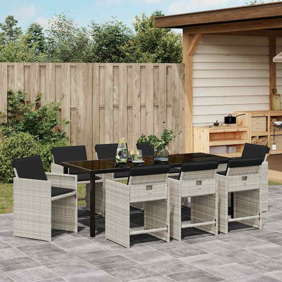 Tuin Eettafelset Met Kussen 9 Pcs Lichtgrijs Poly Rattan