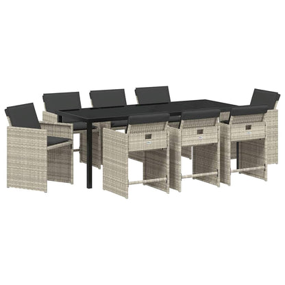 Tuin Eettafelset Met Kussen 9 Pcs Lichtgrijs Poly Rattan