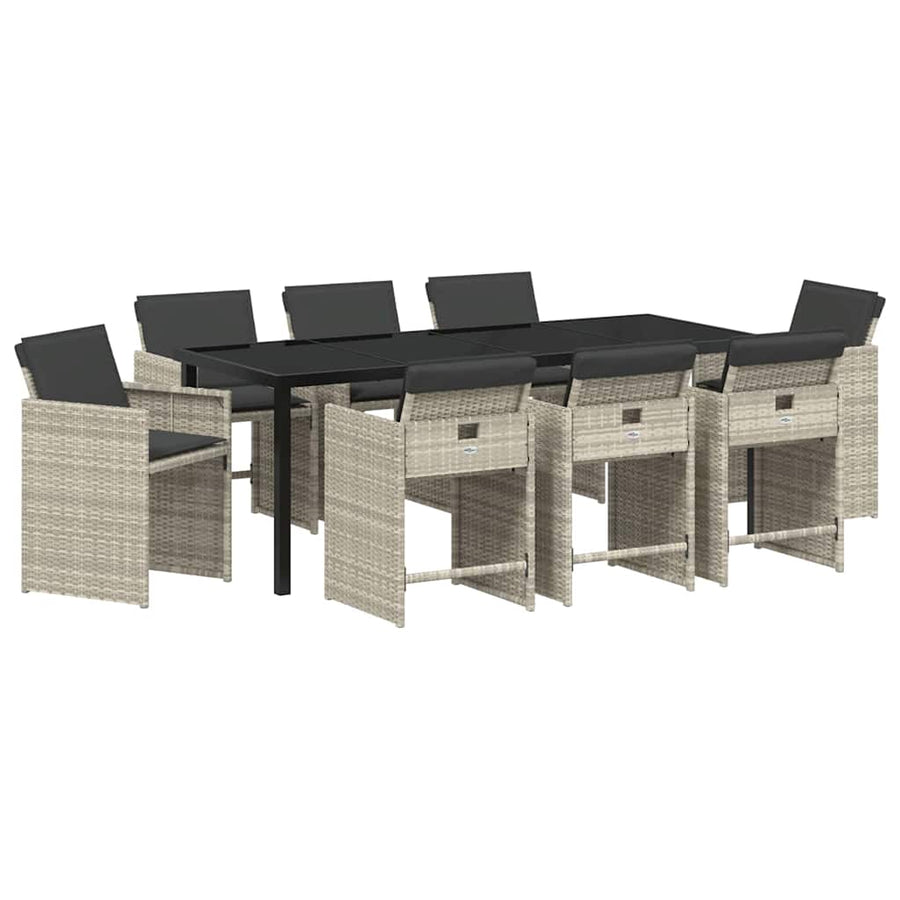 Tuin Eettafelset Met Kussen 9 Pcs Lichtgrijs Poly Rattan