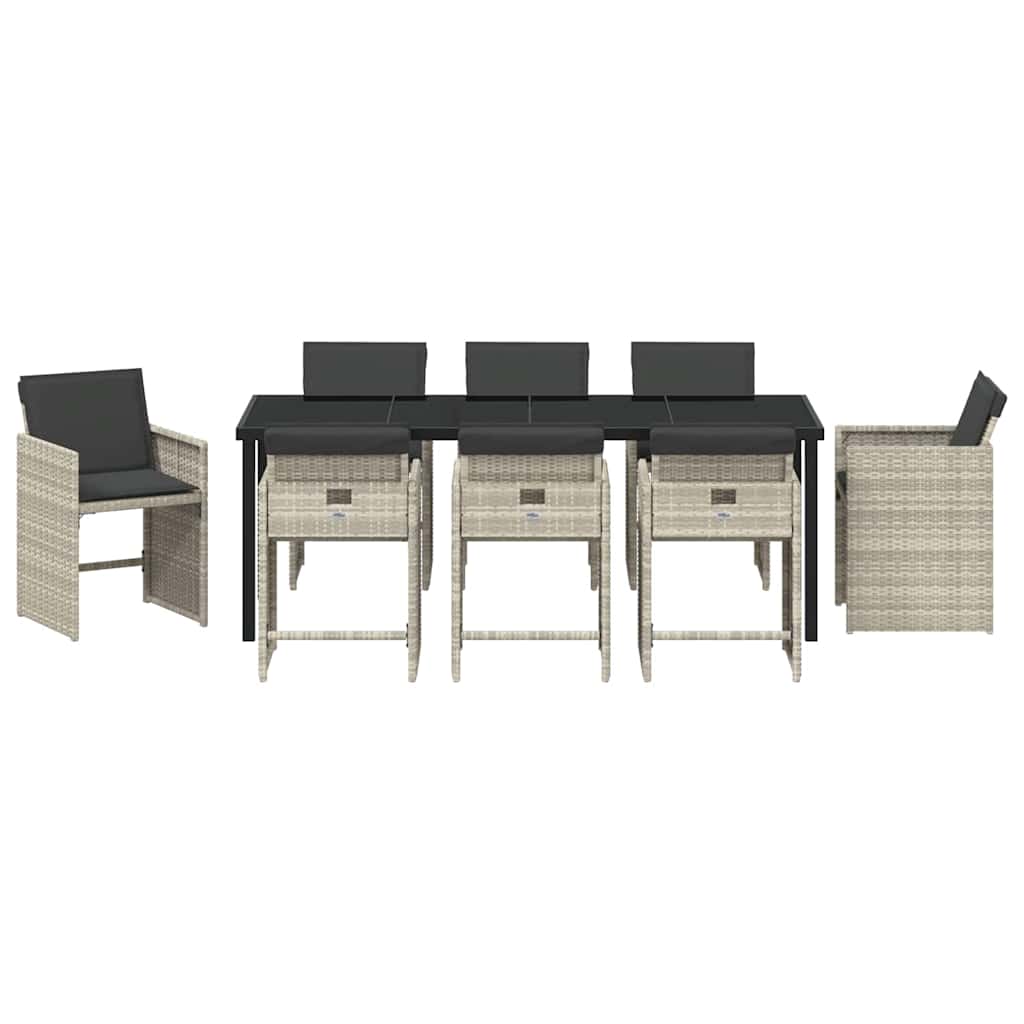 Tuin Eettafelset Met Kussen 9 Pcs Lichtgrijs Poly Rattan