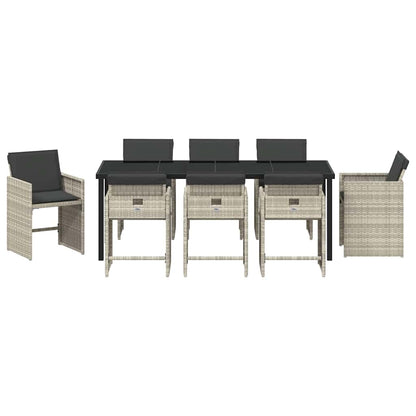 Tuin Eettafelset Met Kussen 9 Pcs Lichtgrijs Poly Rattan