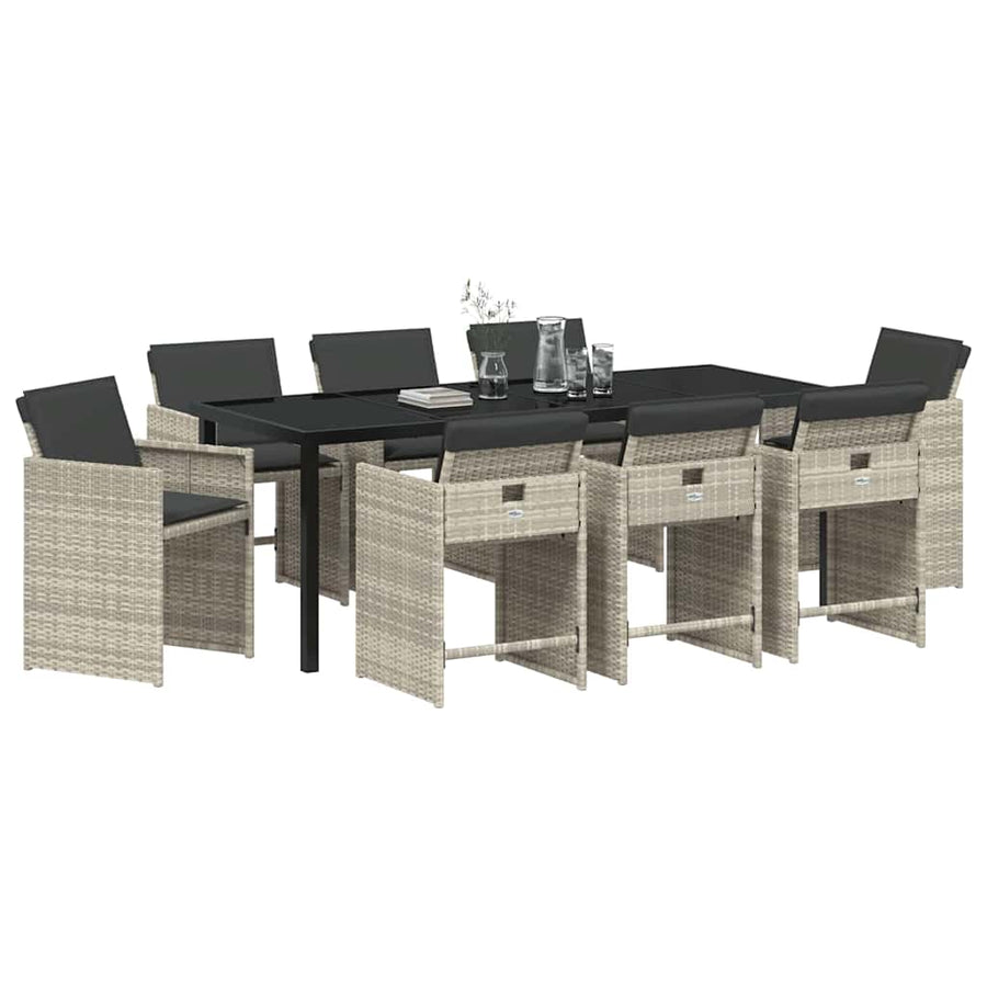 Tuin Eettafelset Met Kussen 9 Pcs Lichtgrijs Poly Rattan